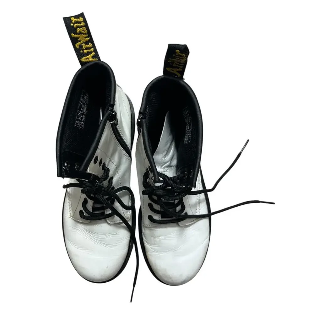 Dr. Martens White Leather Round Toe Lace Up Zip Ankle Boots 4 Youth Grunge Emo